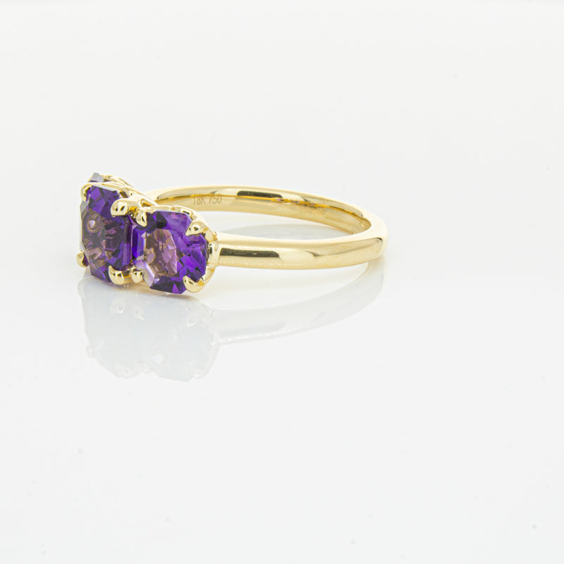 18ct Yellow Gold Three Stone Amethyst Octavia Ring-Ring-Walker & Hall