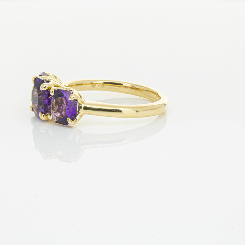 18ct Yellow Gold Three Stone Amethyst Octavia Ring-Ring-Walker & Hall