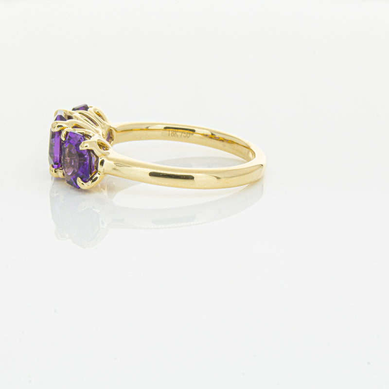 18ct Yellow Gold Three Stone Amethyst Octavia Ring-Ring-Walker & Hall