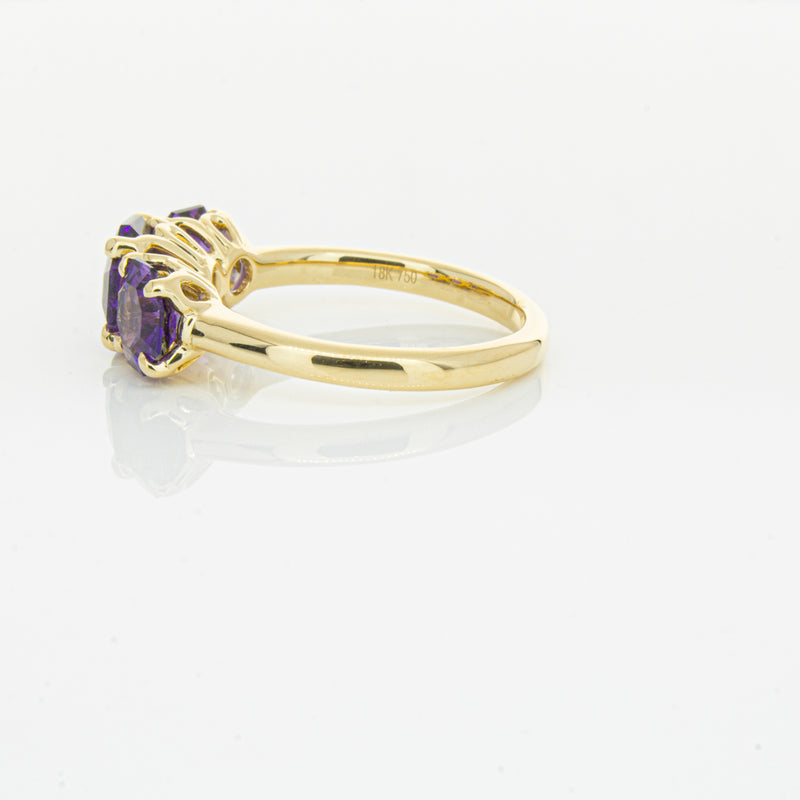18ct Yellow Gold Three Stone Amethyst Octavia Ring-Ring-Walker & Hall