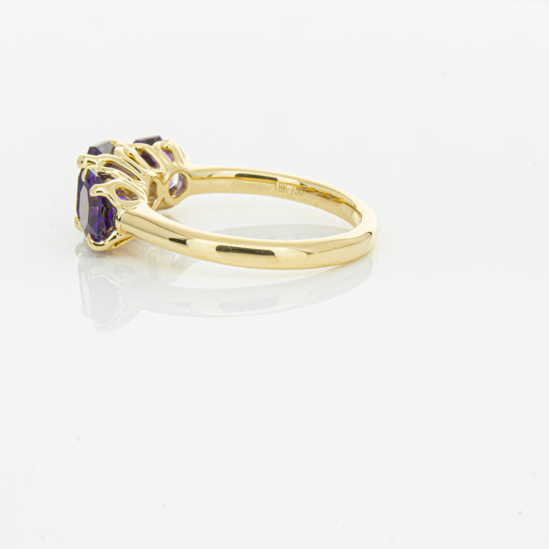 18ct Yellow Gold Three Stone Amethyst Octavia Ring-Ring-Walker & Hall