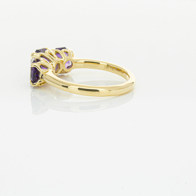 18ct Yellow Gold Three Stone Amethyst Octavia Ring-Ring-Walker & Hall