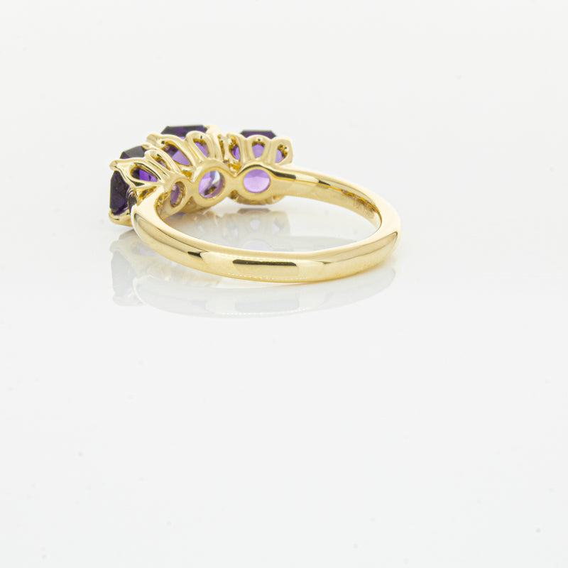 18ct Yellow Gold Three Stone Amethyst Octavia Ring-Ring-Walker & Hall