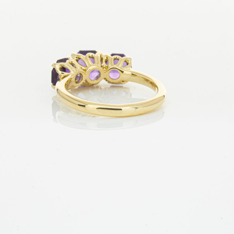 18ct Yellow Gold Three Stone Amethyst Octavia Ring-Ring-Walker & Hall