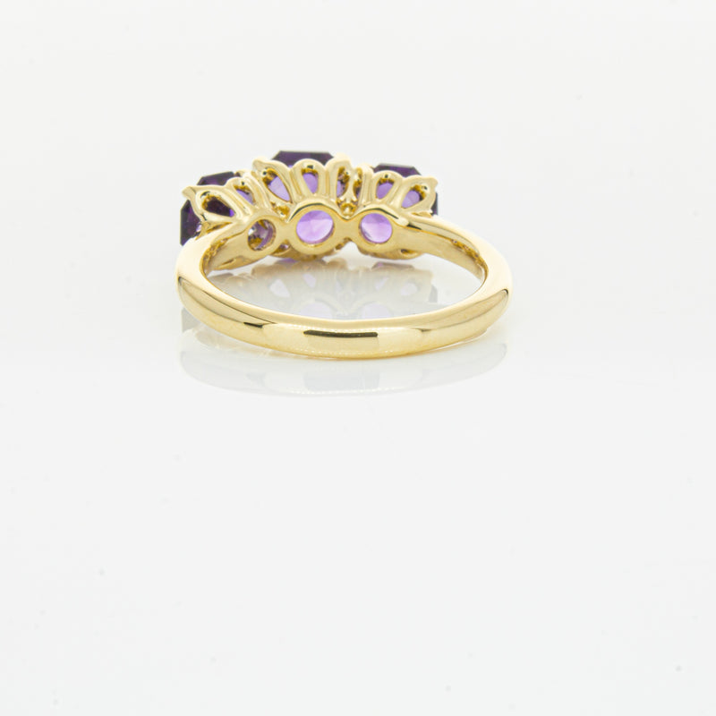 18ct Yellow Gold Three Stone Amethyst Octavia Ring-Ring-Walker & Hall