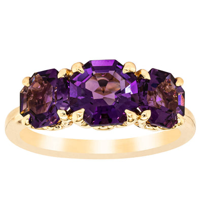 18ct Yellow Gold Three Stone Amethyst Octavia Ring-Ring-Walker & Hall
