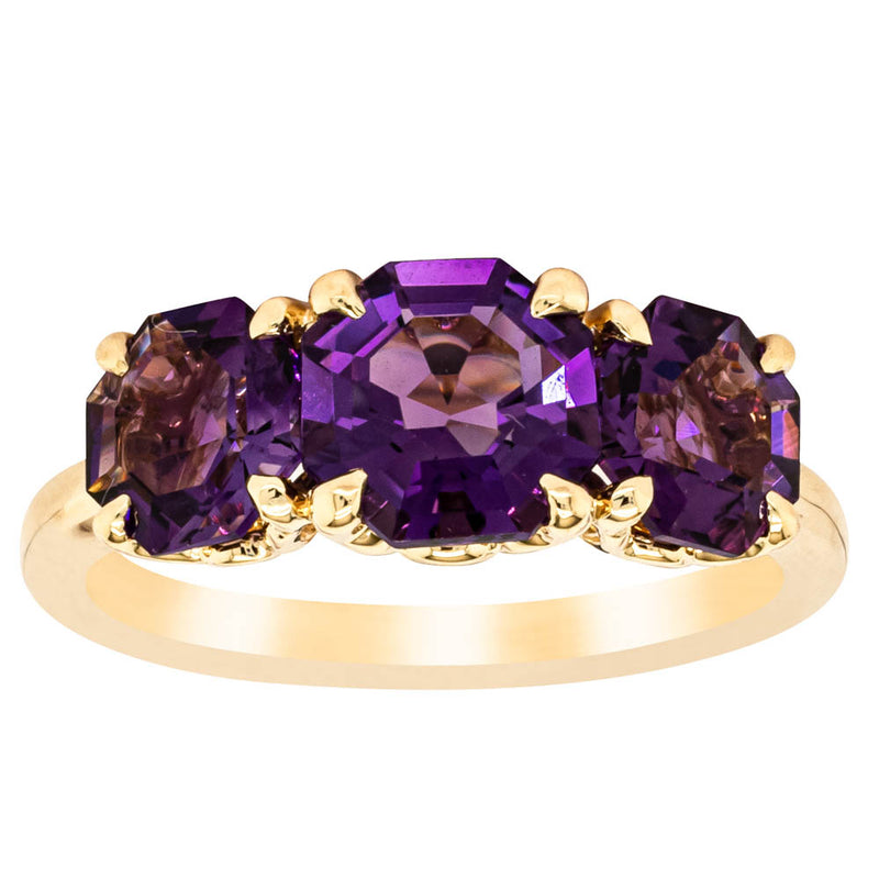18ct Yellow Gold Three Stone Amethyst Octavia Ring-Ring-Walker & Hall