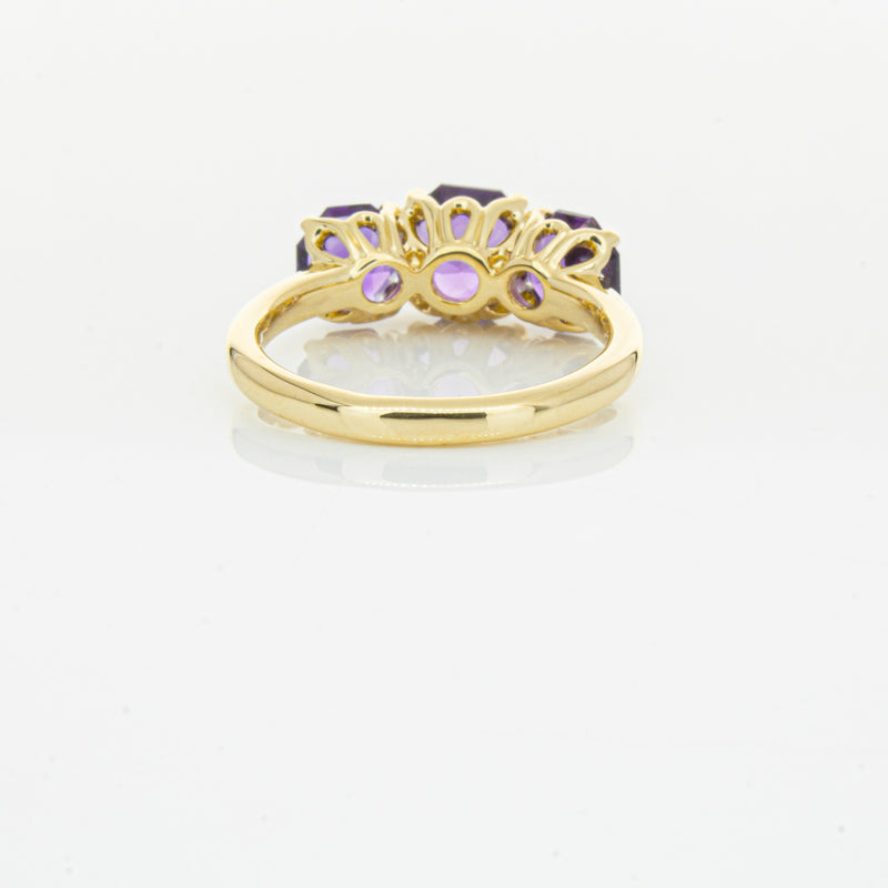 18ct Yellow Gold Three Stone Amethyst Octavia Ring-Ring-Walker & Hall