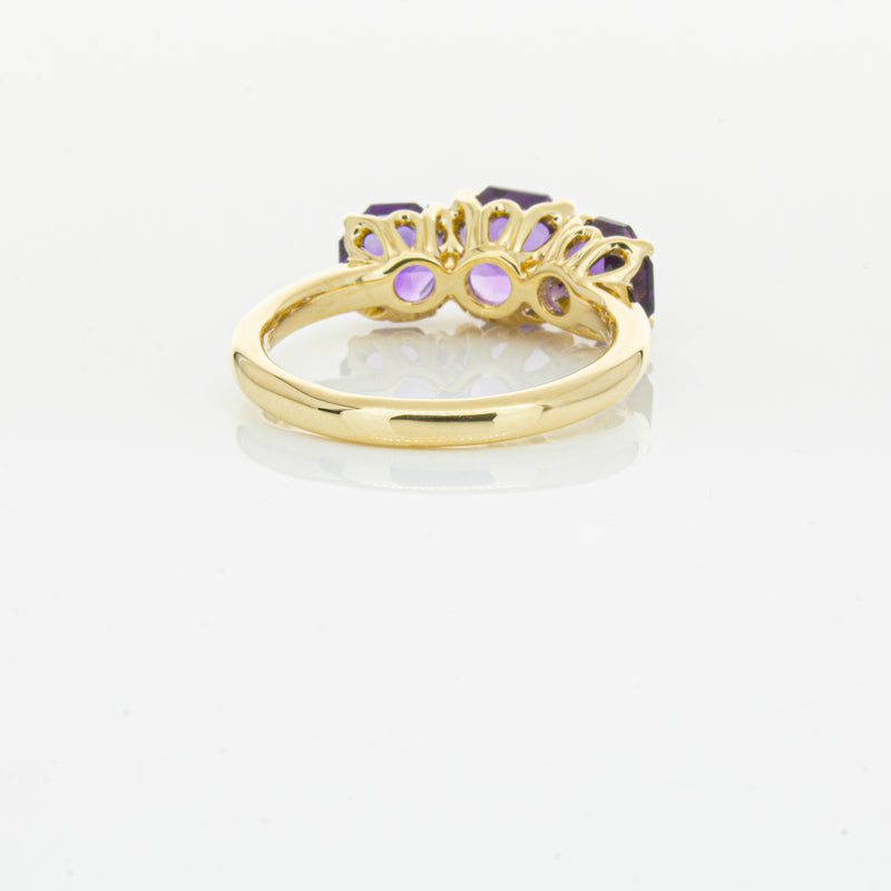18ct Yellow Gold Three Stone Amethyst Octavia Ring-Ring-Walker & Hall