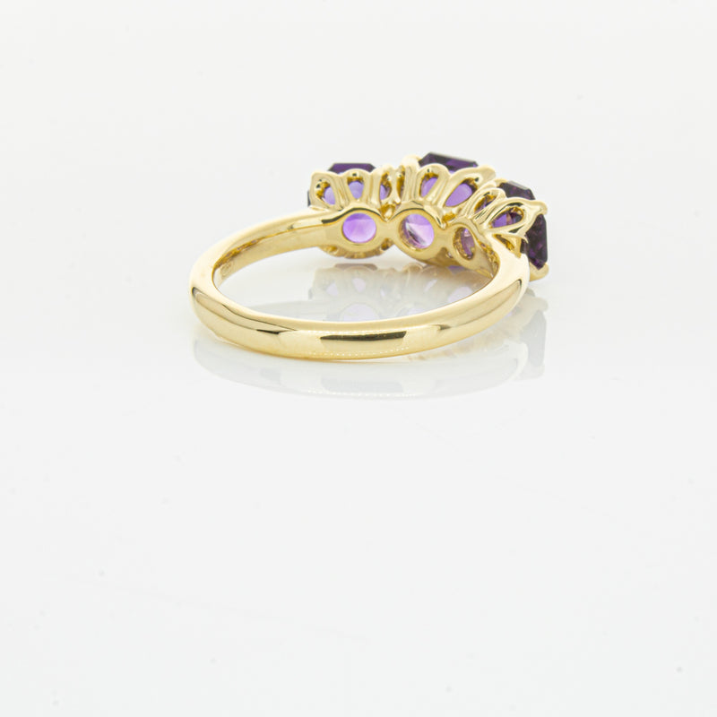 18ct Yellow Gold Three Stone Amethyst Octavia Ring-Ring-Walker & Hall