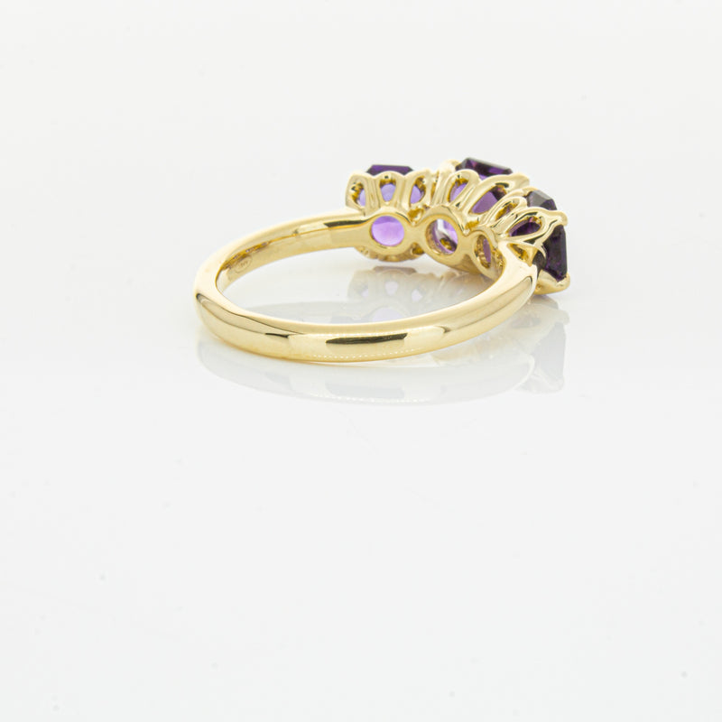18ct Yellow Gold Three Stone Amethyst Octavia Ring-Ring-Walker & Hall