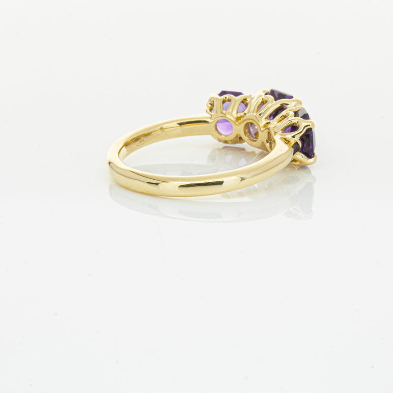 18ct Yellow Gold Three Stone Amethyst Octavia Ring-Ring-Walker & Hall