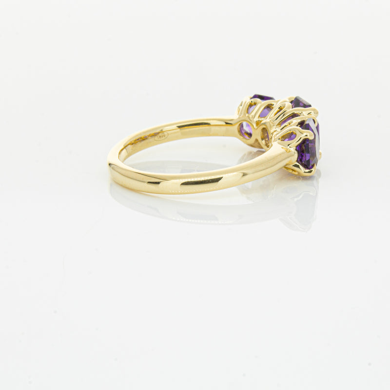 18ct Yellow Gold Three Stone Amethyst Octavia Ring-Ring-Walker & Hall