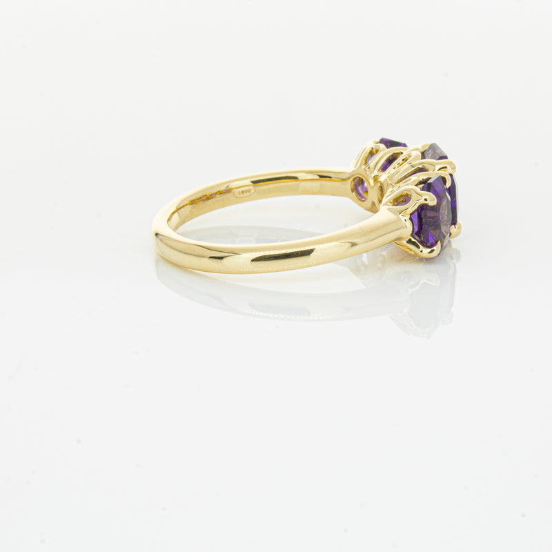 18ct Yellow Gold Three Stone Amethyst Octavia Ring-Ring-Walker & Hall