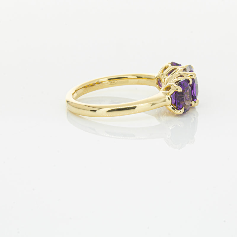 18ct Yellow Gold Three Stone Amethyst Octavia Ring-Ring-Walker & Hall