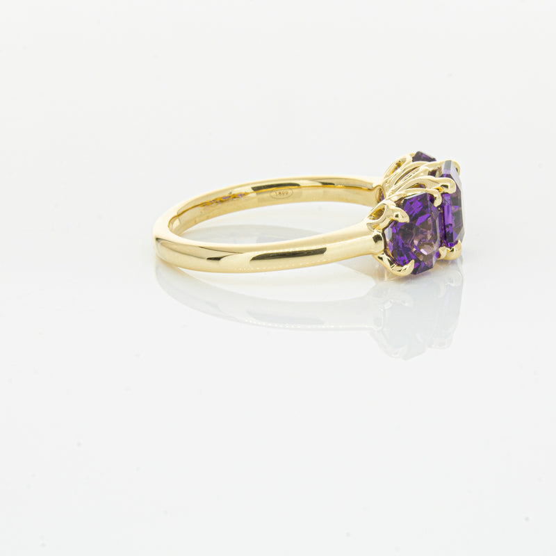 18ct Yellow Gold Three Stone Amethyst Octavia Ring-Ring-Walker & Hall