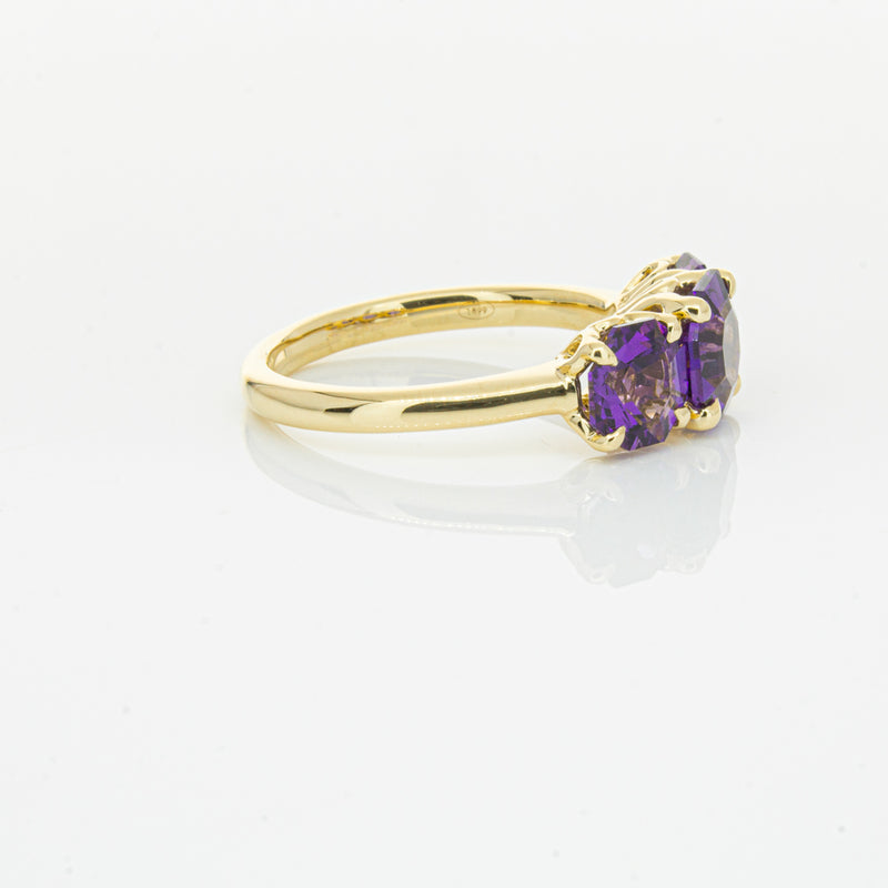 18ct Yellow Gold Three Stone Amethyst Octavia Ring-Ring-Walker & Hall
