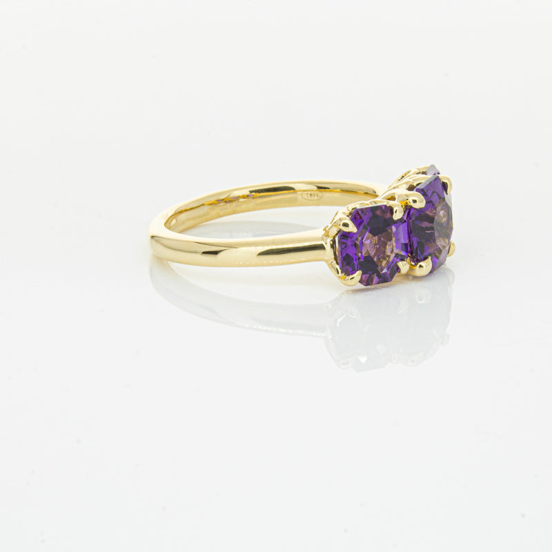 18ct Yellow Gold Three Stone Amethyst Octavia Ring-Ring-Walker & Hall