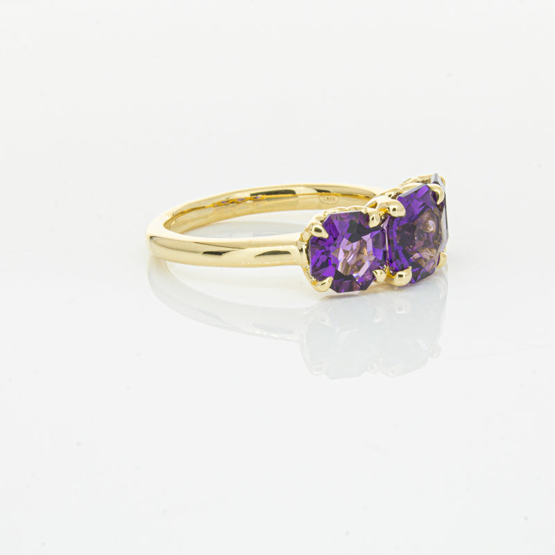 18ct Yellow Gold Three Stone Amethyst Octavia Ring-Ring-Walker & Hall