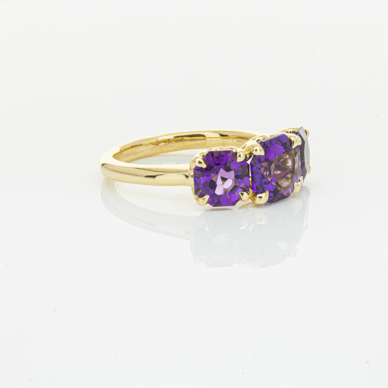 18ct Yellow Gold Three Stone Amethyst Octavia Ring-Ring-Walker & Hall