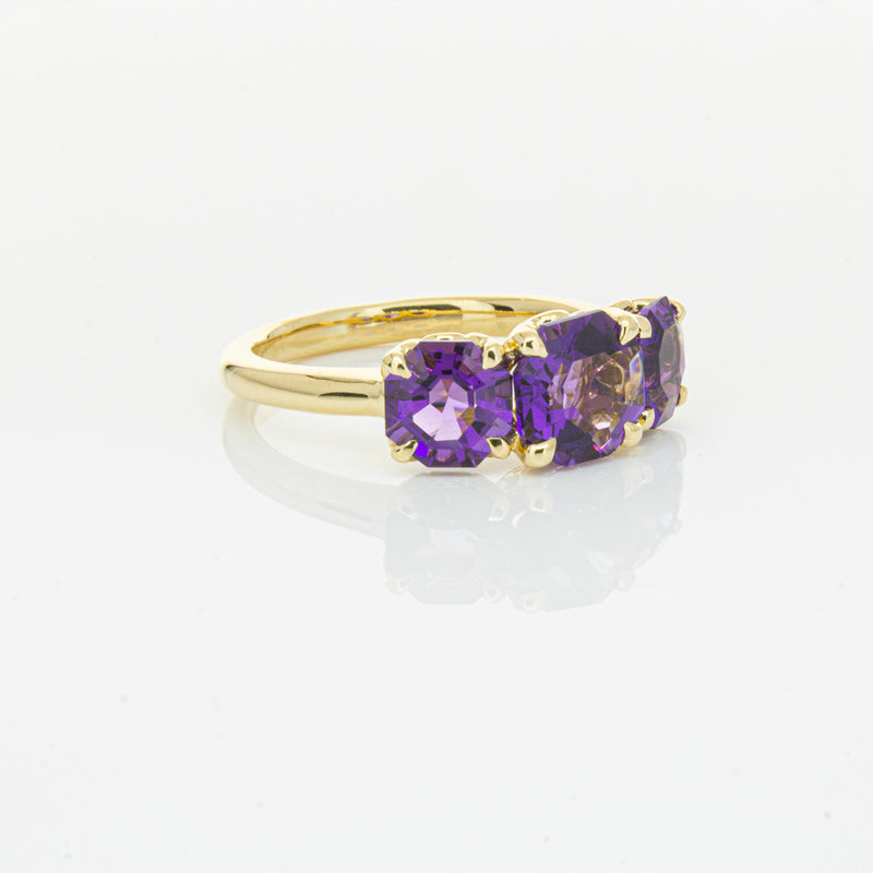 18ct Yellow Gold Three Stone Amethyst Octavia Ring-Ring-Walker & Hall