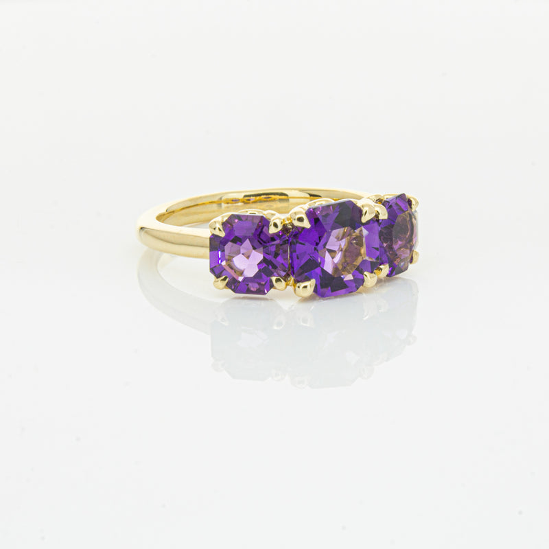 18ct Yellow Gold Three Stone Amethyst Octavia Ring-Ring-Walker & Hall