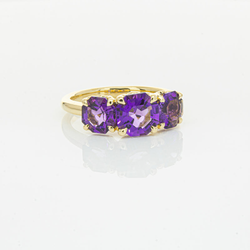 18ct Yellow Gold Three Stone Amethyst Octavia Ring-Ring-Walker & Hall