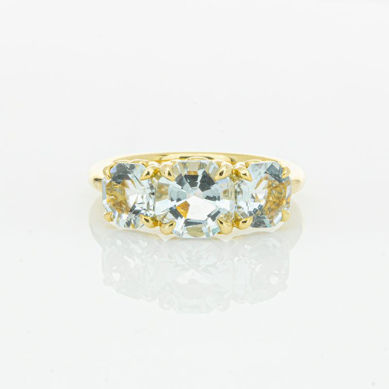 18ct Yellow Gold Three Stone Aquamarine Octavia Ring-Ring-Walker & Hall