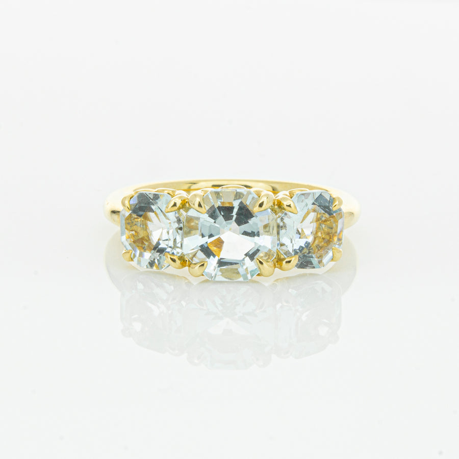 18ct Yellow Gold Three Stone Aquamarine Octavia Ring-Ring-Walker & Hall