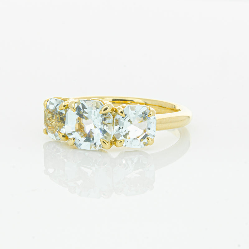 18ct Yellow Gold Three Stone Aquamarine Octavia Ring-Ring-Walker & Hall