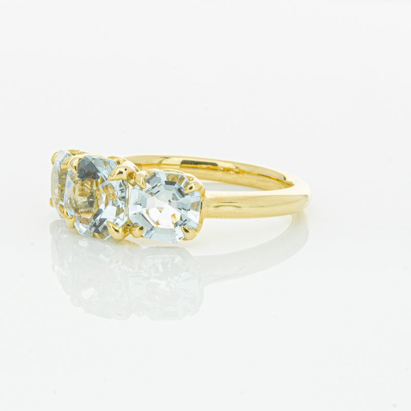 18ct Yellow Gold Three Stone Aquamarine Octavia Ring-Ring-Walker & Hall