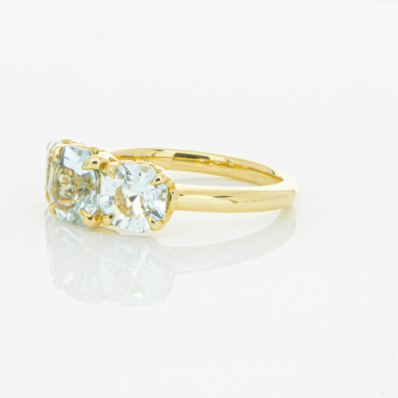 18ct Yellow Gold Three Stone Aquamarine Octavia Ring-Ring-Walker & Hall