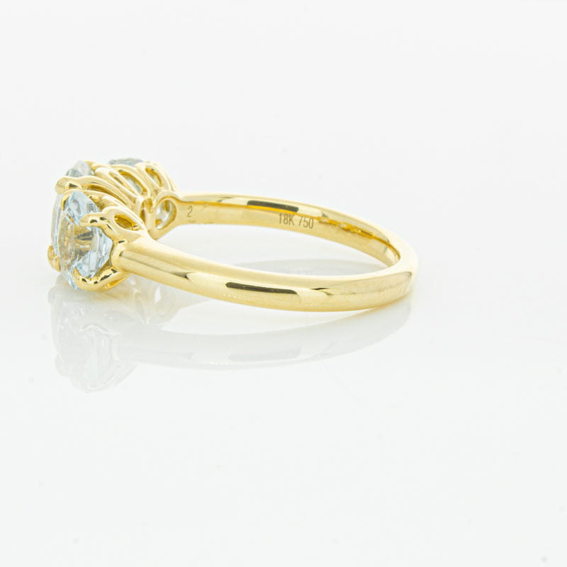 18ct Yellow Gold Three Stone Aquamarine Octavia Ring-Ring-Walker & Hall