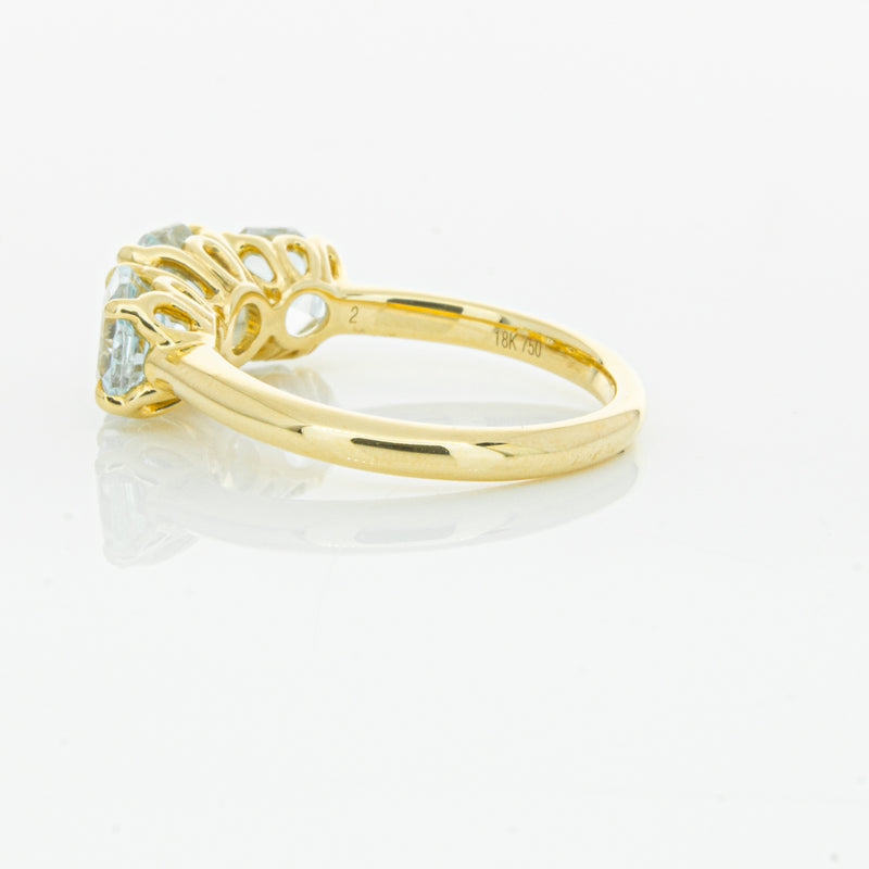 18ct Yellow Gold Three Stone Aquamarine Octavia Ring-Ring-Walker & Hall