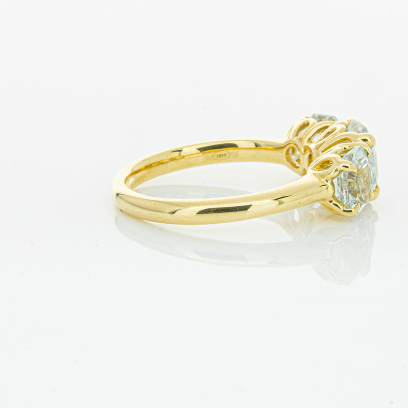 18ct Yellow Gold Three Stone Aquamarine Octavia Ring-Ring-Walker & Hall