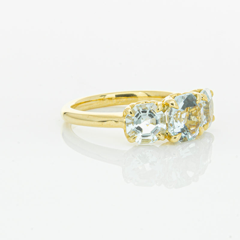 18ct Yellow Gold Three Stone Aquamarine Octavia Ring-Ring-Walker & Hall