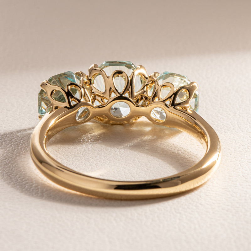 18ct Yellow Gold Three Stone Aquamarine Octavia Ring-Ring-Walker & Hall