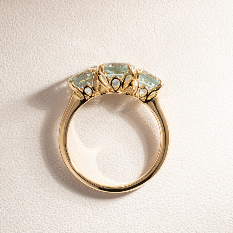 18ct Yellow Gold Three Stone Aquamarine Octavia Ring-Ring-Walker & Hall
