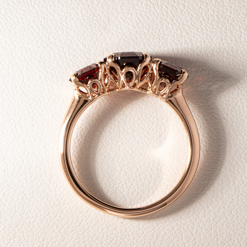 18ct Rose Gold Three Stone Garnet Octavia Ring-Ring-Walker & Hall