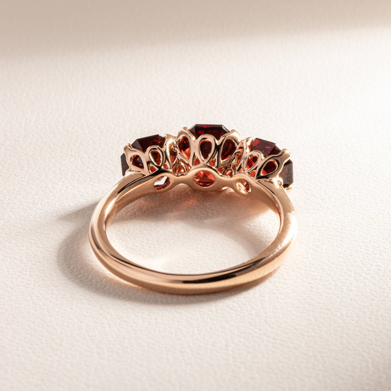 18ct Rose Gold Three Stone Garnet Octavia Ring-Ring-Walker & Hall