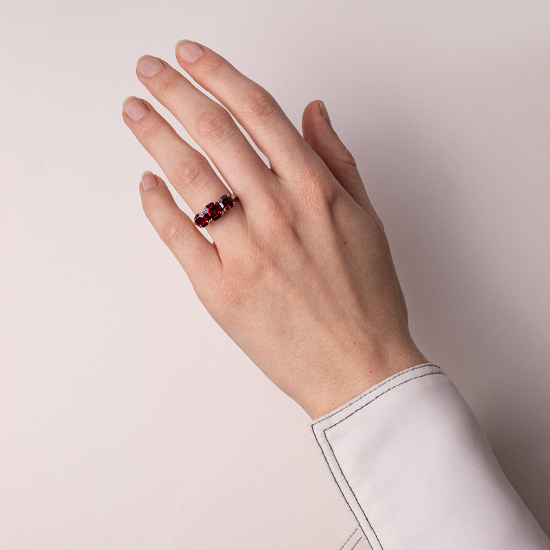 18ct Rose Gold Three Stone Garnet Octavia Ring-Ring-Walker & Hall