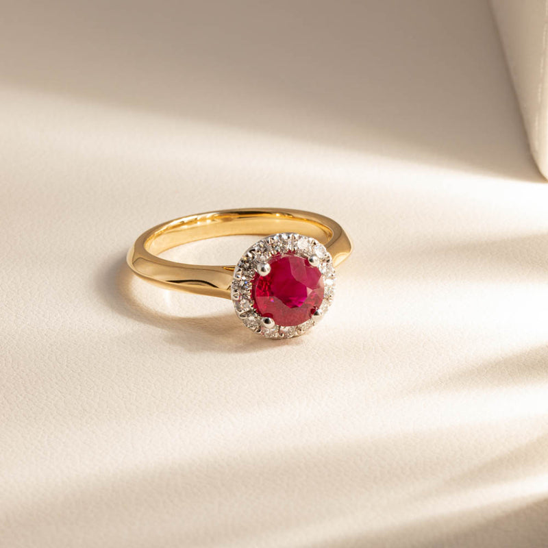 18ct Yellow Gold 1.38ct Ruby & Diamond Eclipse Ring-Ring-Walker & Hall