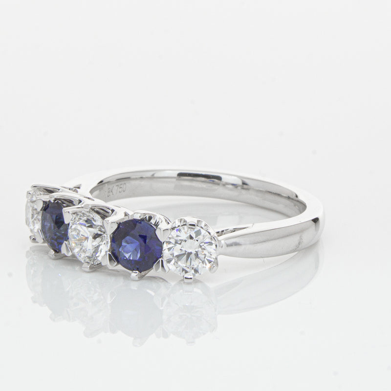 18ct White Gold Sapphire & Diamond Pentagon Ring-Ring-Walker & Hall