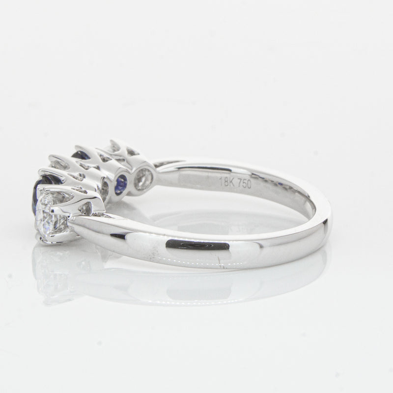 18ct White Gold Sapphire & Diamond Pentagon Ring-Ring-Walker & Hall