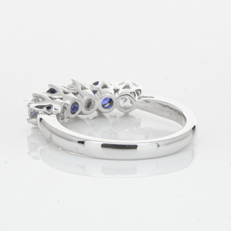 18ct White Gold Sapphire & Diamond Pentagon Ring-Ring-Walker & Hall