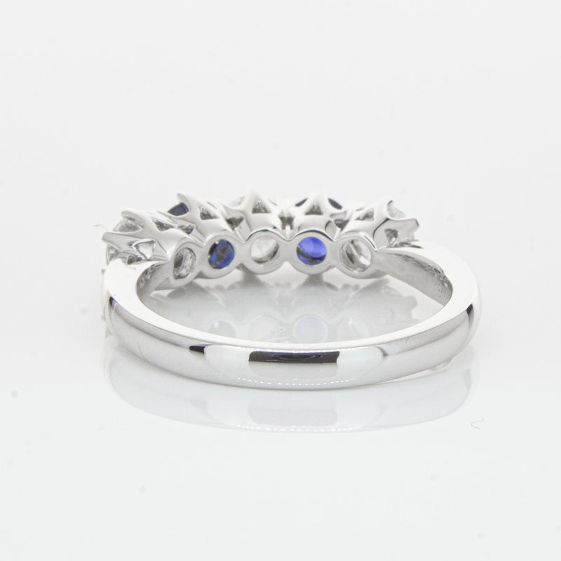 18ct White Gold Sapphire & Diamond Pentagon Ring-Ring-Walker & Hall