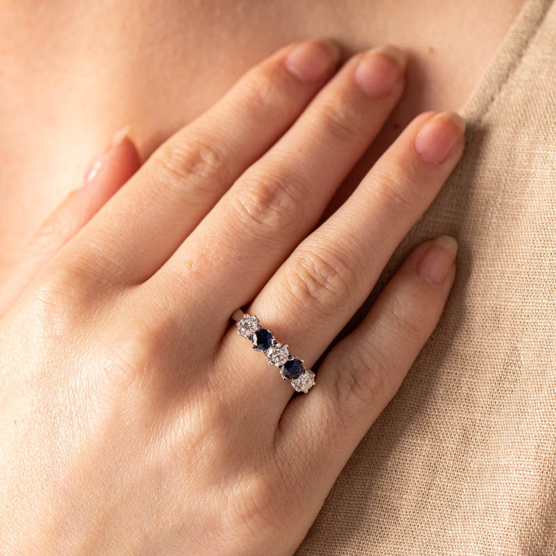 18ct White Gold Sapphire & Diamond Pentagon Ring-Ring-Walker & Hall