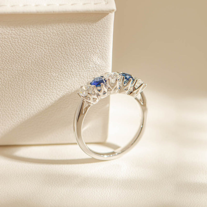 18ct White Gold Sapphire & Diamond Pentagon Ring-Ring-Walker & Hall