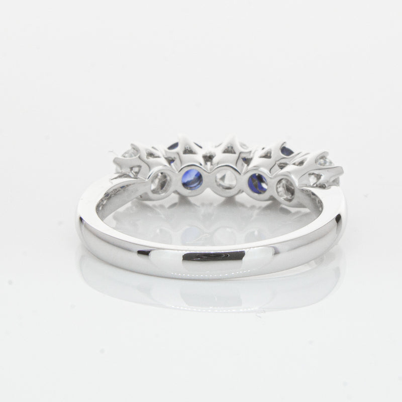 18ct White Gold Sapphire & Diamond Pentagon Ring-Ring-Walker & Hall