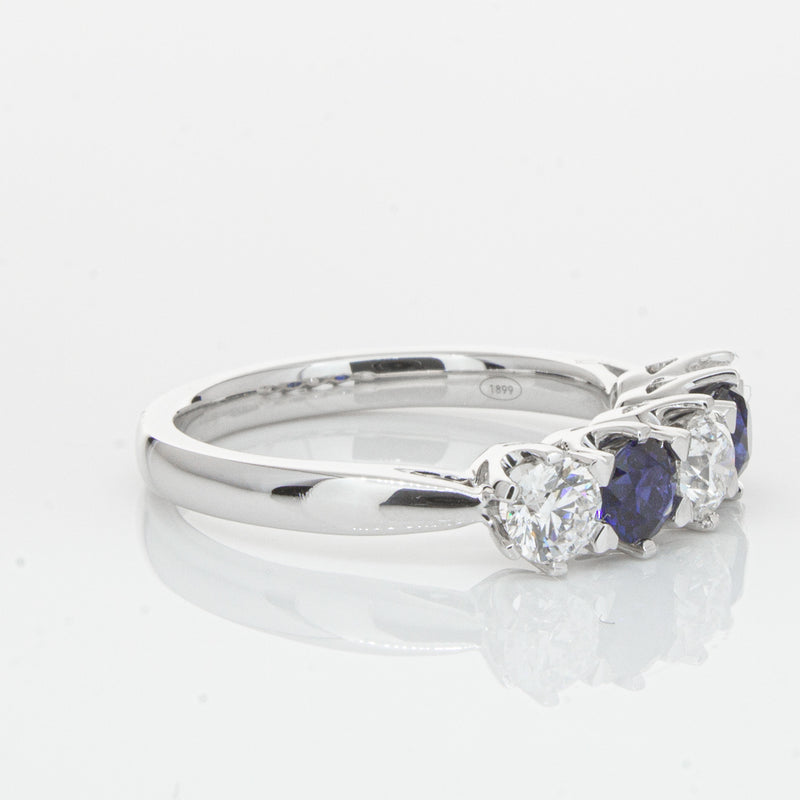 18ct White Gold Sapphire & Diamond Pentagon Ring-Ring-Walker & Hall